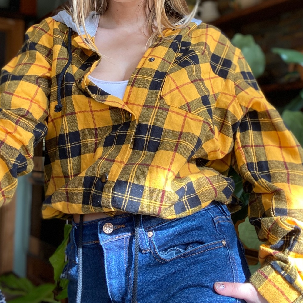 Yellow Walmart plaid button up jacket